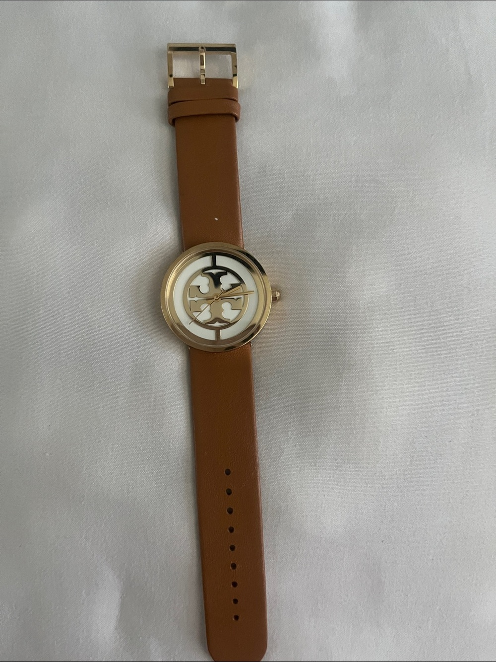 Women's Tan Leather Strap Watch with Gold Case